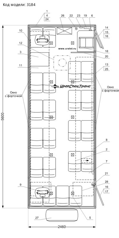 Планировка вахтового автобуса Камаз 43502 (CUMMINS)